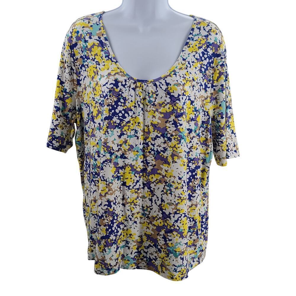 Talbots scoop neck butter yellow dot detail scoop neck women's blouse Size XL